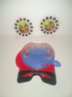 View Master 3D Fisher Price 2002 Red & Black w/ Blue Handle Viewer Mattel & reel