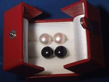 2pr The Real Thing 10.5mm Black White Freshwater Pearl 925 Sterling Stud Earring