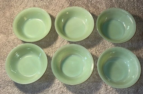 6 Vintage Fire King JADEITE Jane Ray fruit dessert bowls 4-7/8” jadite Set Of 6