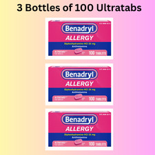 Benadryl Allergy Relief Diphenhydramine 25 mg 3X- 100 Ultratabs Exp 3/2027