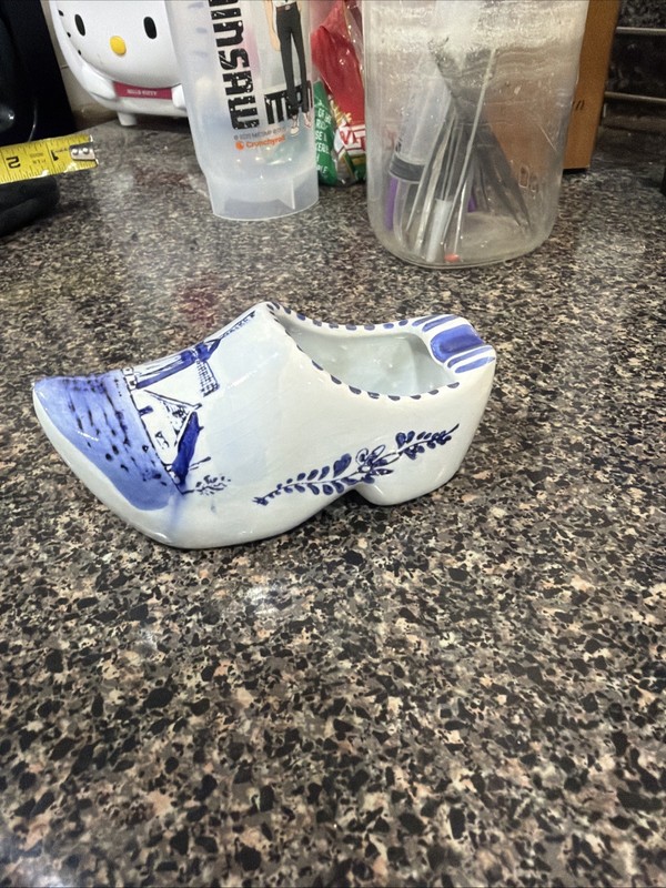 Vintage Blue Delft Deco Dutch Clog Shoe Ashtray Holland Hand Painted 