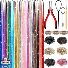 Hair Tinsel,18 Colors Hair Tinsel Kit for Girls 7600 Strands Fairy Tinsel Hai