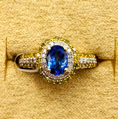 D Joy Grade A Tanzanite Diamond Halo 18k Gold Vermeil/Sterling Silver Ring S. 10