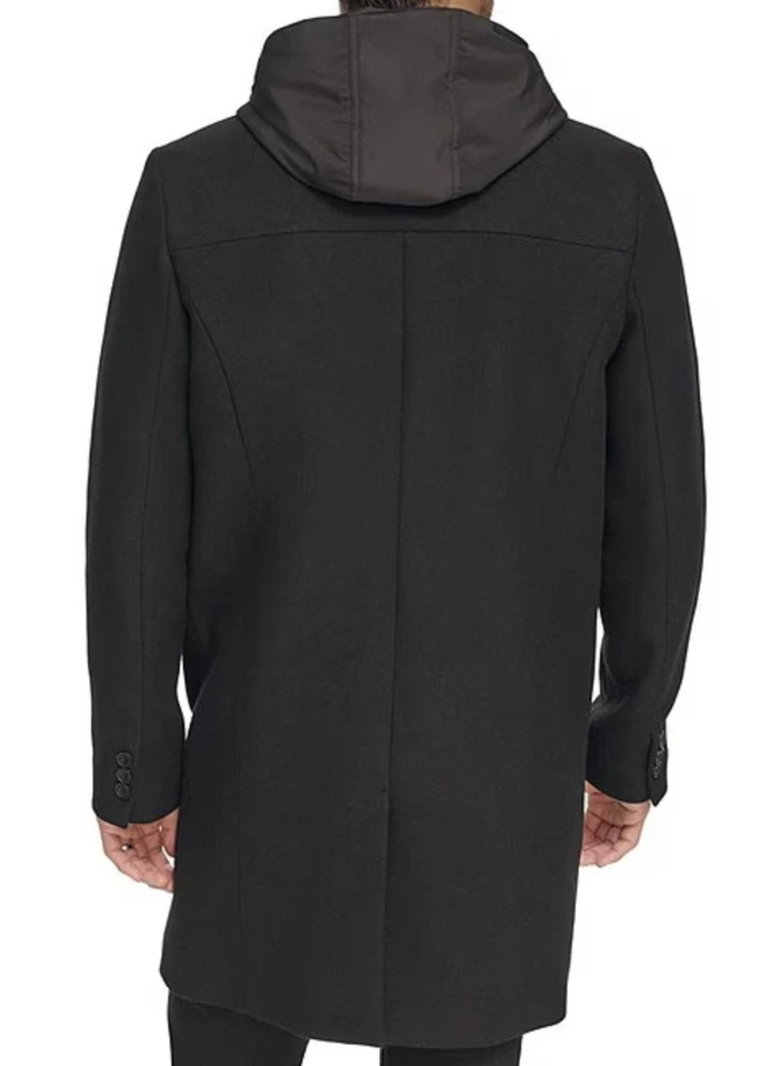 Abrigo de Caminante KENNETH COLE NY Para Hombre Lana Mixta Medios con Capucha Negro Grande Nuevo con Etiquetas Foto 2 de 4
