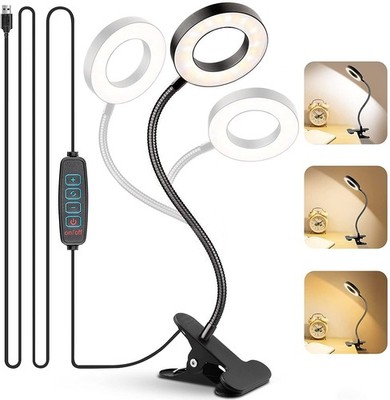 LED Desk Lampen Home Table Lamp 10Levels Adjustable Night Light+USB Port Schwarz