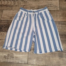 Vintage 90s Womens Denim Blie White Striped Shorts Made In The USA Size Small