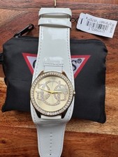 Nuevo Auténtico Reloj GUESS U10560L1 Cuero Blanco Tono Dorado Acero Inoxidable Esfera G Nuevo con Etiquetas