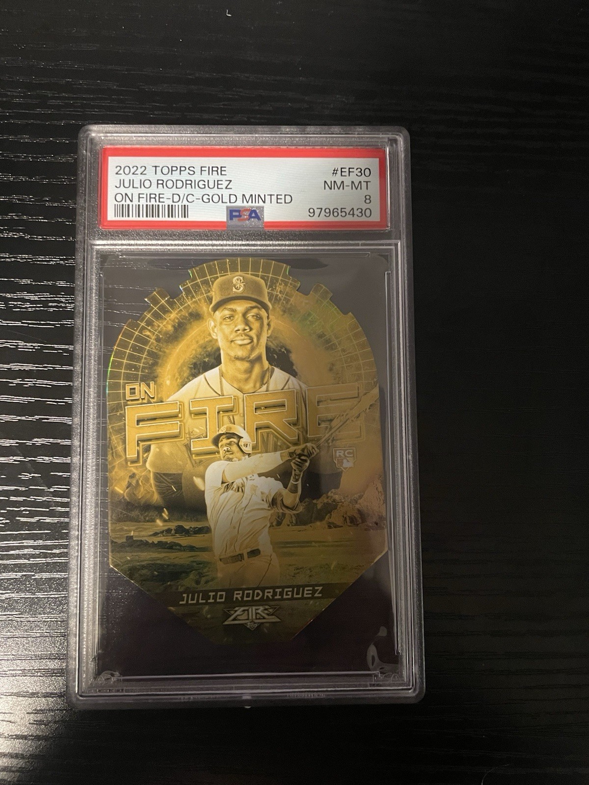 2022 Topps Fire - En Fuego Julio Rodriguez #EF-30 Gold Minted (RC) PSA 8