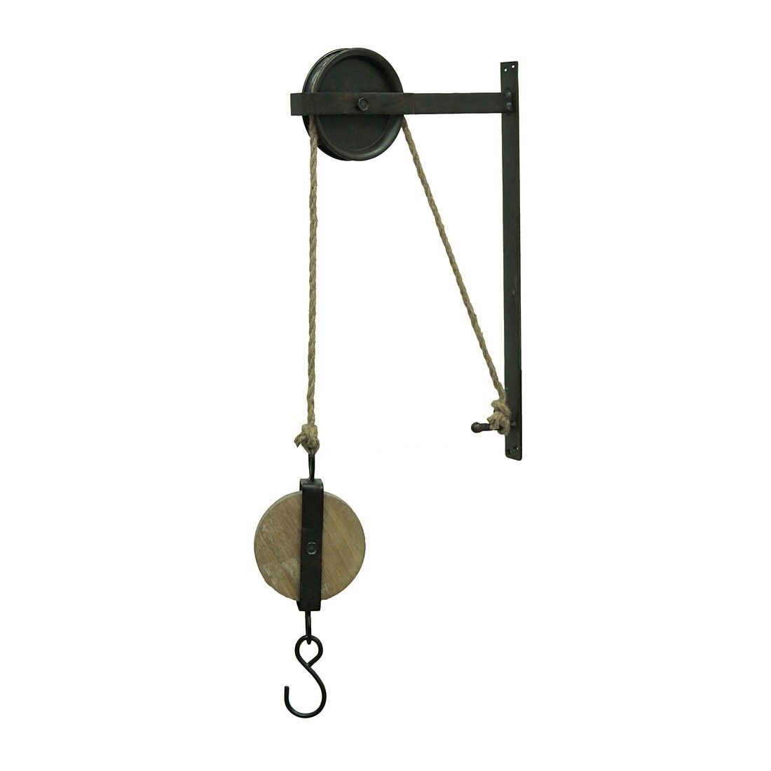 Zeckos Rustic Vintage Style Metal and Wood Pulley and Hook Wall Hanging