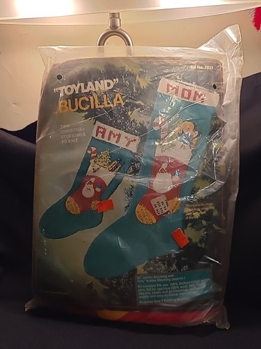 VTG Bucilla "Toyland" 2 Christmas Stockings Kit #7833 22" Jumbo & 13 1/2" Kiddie