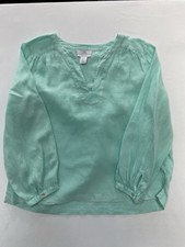 Halston 100% Linen V-Neck Tunic Blouse L Seafoam Green Coastal Grandmother