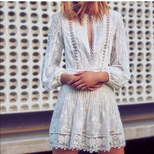 Alexis Artemis Mini Dress White Eyelet Lace Womens Large Wedding Guest Romantic