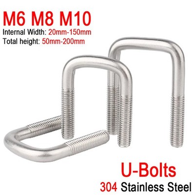 A2 304 Stainless Steel Square U-Bolts Fixing Clamp Bolt M6 M8 M10