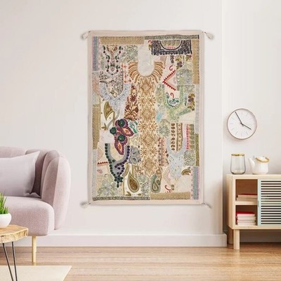 White Patchwork Tapestry Backdrop Art, Curtain wall Hanging embroidery Tapestry