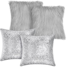 4 Pcs Sequin and Fluffy Pillow Covers Winter Throw Pillow Cases Soft Cushion ...