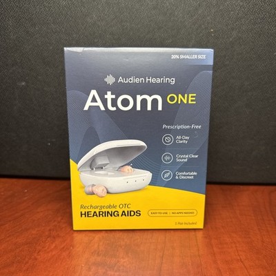 Audien Atom One OTC Hearing Aids  Wireless, Rechargeable, Beige (0002) New