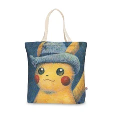 Van Gogh Museum x Pokemon Center Pikachu with Grey Felt Hat Canvas Tote Bag New