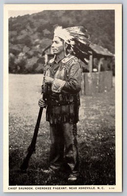 Native American Postcard Cherokee Pageant, Chief Sanook, Vintage, Costume NC USA