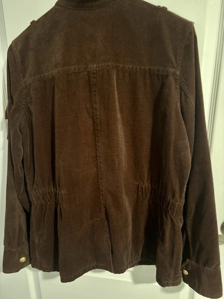 Винтажная женская военная универсальная куртка Izod XL хлопок коричневая с карманами на пуговицах - Изображение 3 из 4