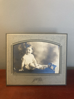 Vintage Black And White Photo Young Baby Boy Toddler 5 x7  Studio Photo