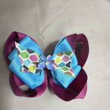 Girls Grosgrain Ribbon Hair Clip Bow, Purple Blue Polka Dot Butterfly, Party