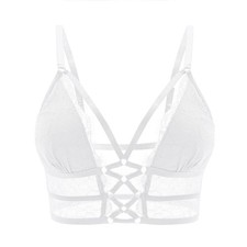 Buitifo Womens Cami Bra Criss Cross Eyelash Crop Top Lingerie Bra White M