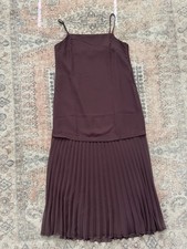 ASOS Burgundy Eggplant Wedding Guest Drop Waist Pleated Cami Maxi Dress Women 12