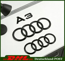 V+H Kühlergrill 273MM+178MM Emblem Ringe NEU Für Audi A3 Schwarz Glänz Set