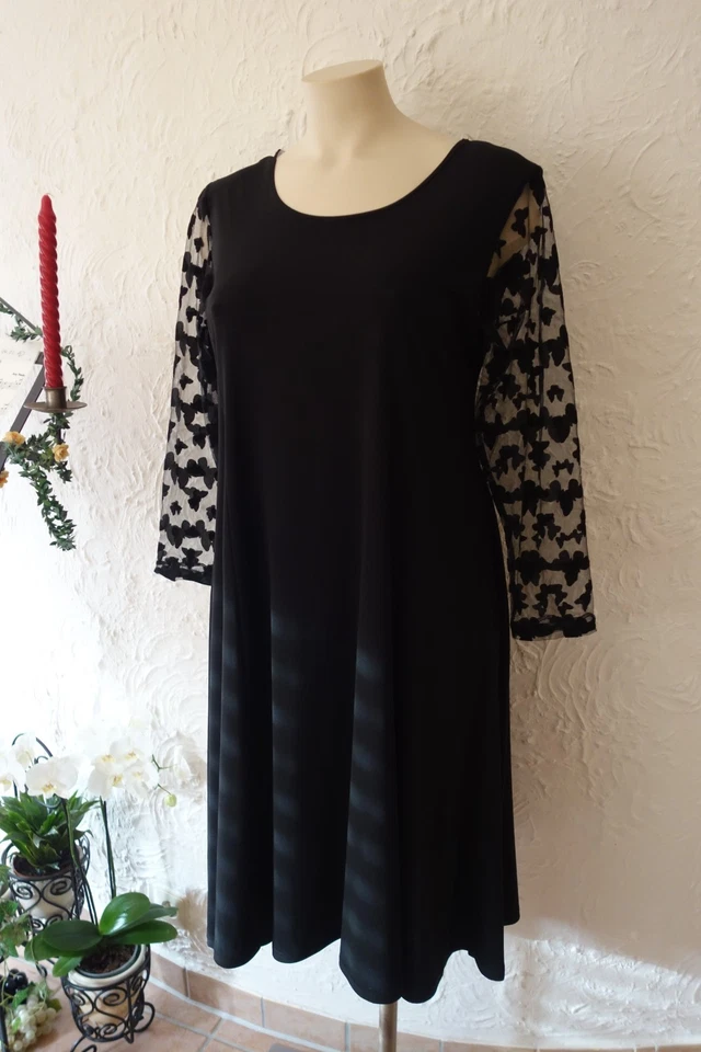MAGNA edles Kleid 52 54 NEU schwarz Chiffon Ärmel  A- Form Stretch LAGENLOOK - Bild 3 von 4