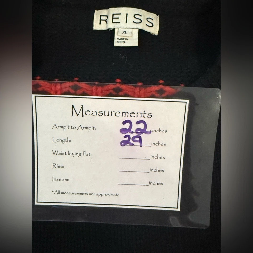 Suéter Reiss Negro y Rojo Fair Isle Mezcla Lana XL Foto 4 de 4