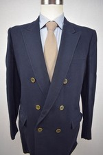 1962-1976 Kucharos Solid Navy Blue Wool Double Breasted Blazer Size: 40R