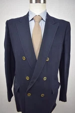 1962-1976 Kucharos Solid Navy Blue Wool Double Breasted Blazer Size: 40R