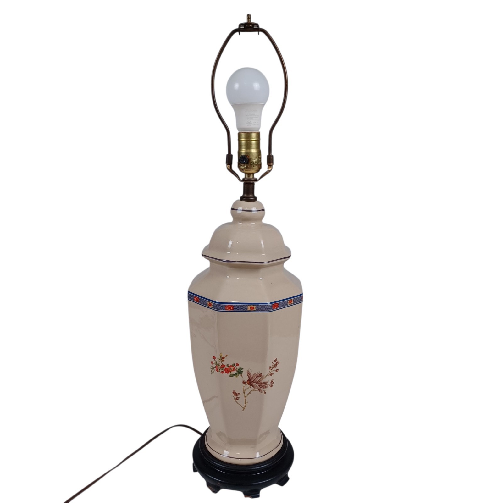 Elegant Vintage Porcelain Ginger Jar Lamp 27" Floral Chinoiserie Table Lamp