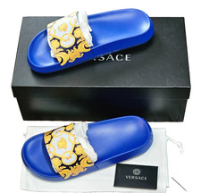 Versace Men's Cobalt Gold St. Heritage Pool Slide Flip Flops SZ 41 US 8.5-9