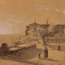 Alexandre Leblanc Frascati Kloster Kapuziner Rom signiert Zeichnung 1818 + Rad.