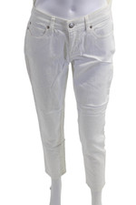 Eileen Fisher Women White Cropped Ankle Pants High Rise Button Size 4
