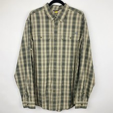 Eddie Bauer Travex Khaki Gray Plaid Button Down Shirt Hiking Outdoor Tall Mens L