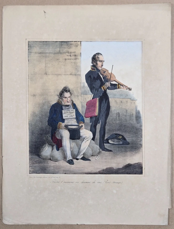 Lithographie aquarellée CARICATURE XIXeme : Louis Philippe fait l'aumône - Photo 1/1