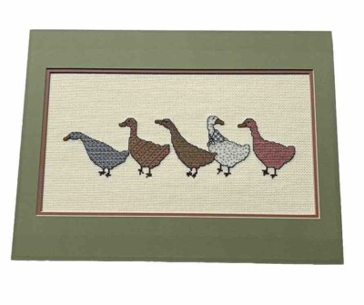 Gathering Goose Finished Cross Stitch Handmade Vintage Farmhouse Not in Frame