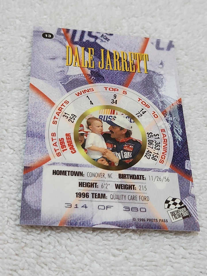 1996 Premium EMERALD PROOFS Nascar #13 Dale Jarrett # 314 /380! PREMIUM Card - Image 2 of 4