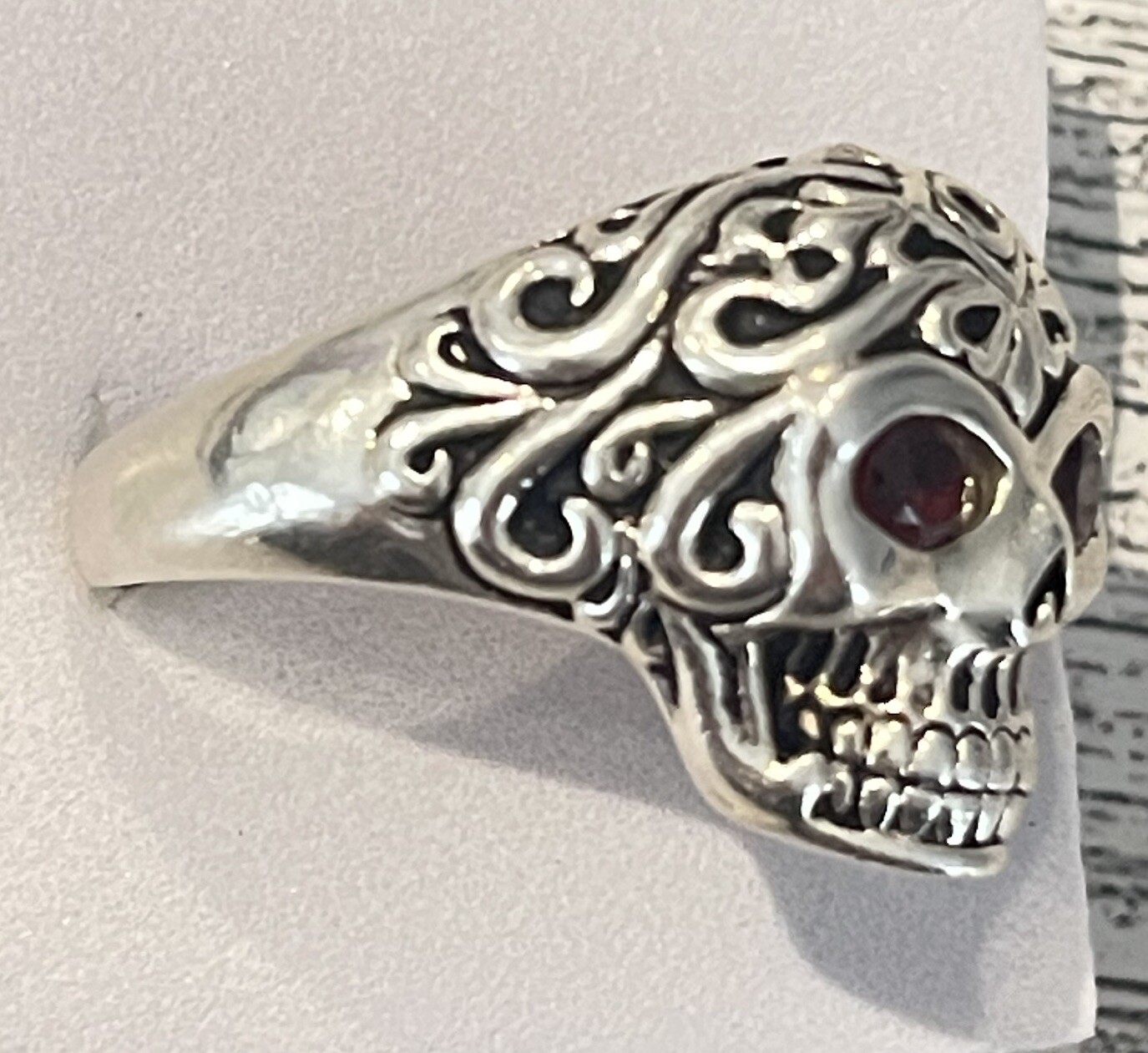 Sterling silver Solid .925 artisan skull ring wit… - image 7
