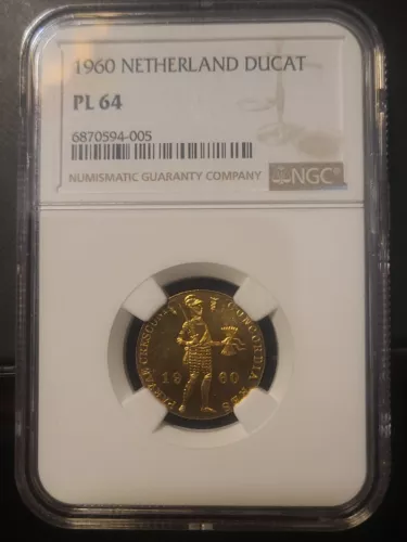 1960 Netherlands Gold Ducat Proof-Like(PL) 64 NGC 1 Of Only 3605