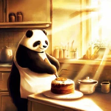 Panda Baking A Cake Digital Art Art Print - 12 x 18 inches