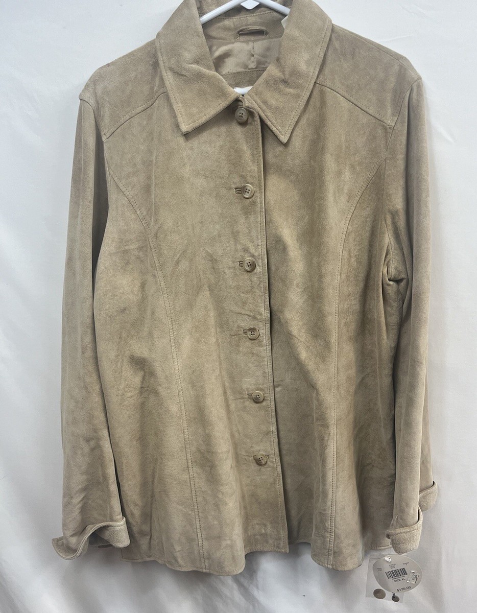Valerie Stevens Separates Tan Suede Leather Jacket Button Up