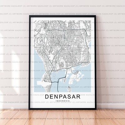 Denpasar ungerahmte Karte Poster Druck Denpasar Stadt Straßenraster minimale Wandkunst