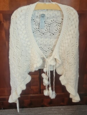 $140 NWT CACHE SOFT IVORY KNIT WOMEN'S SHAWL TIE FRONT MOHAIR KNIT BLEND 1 SIZE