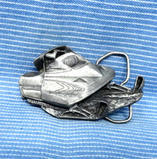 Snowmobile Belt Buckle 3D Cut Out Snow Sports Racing Vtg 70s Bergamot  .TYC393