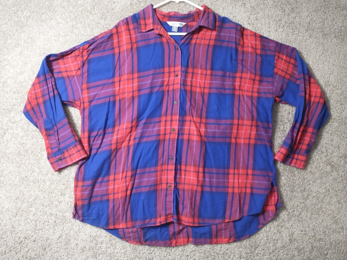 Old Navy Shirt Womens XXL Red Blue Button Up Long Sleeve Casual - Main Image