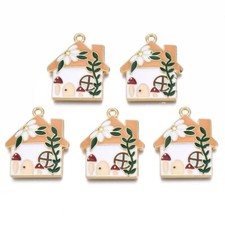 Enamel Charms House Cottage With Toadstools Gold Base 29mm x 24mm 10pcs E242