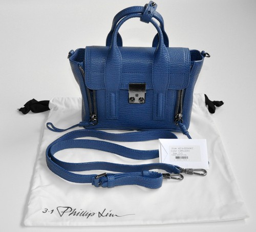 NWT 3.1 Phillip Lim Pashli Mini Shark-Embossed Calfskin Leather Satchel Cerulean - Picture 14 of 14